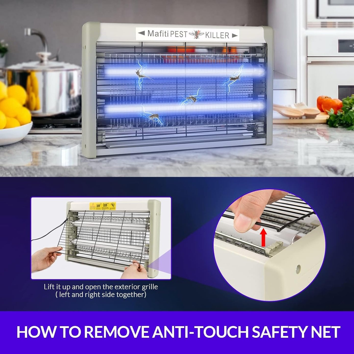 mafiti Electric Bug Zapper, Powerful 20w Fly Zapper Traps Indoor Electric Mosquito Zapper Fly Killer Gnats Fruit Trap for Home Restaurants Kitchen Garden 2Pack