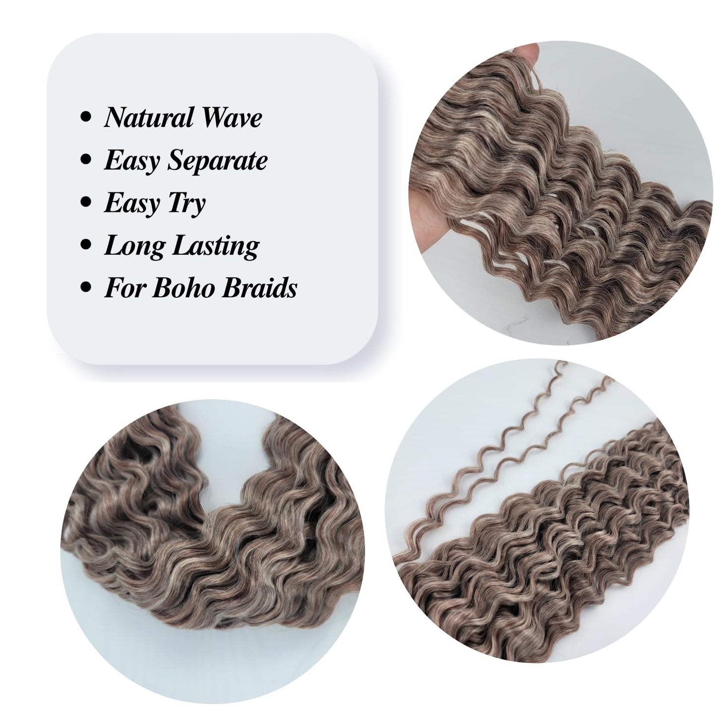 Ash Brown Boho Braiding Hair Curly Braiding Hair for Boho Braids Pre stretched Knotless Hair for Bohemian Braids(30 inch, Packs
