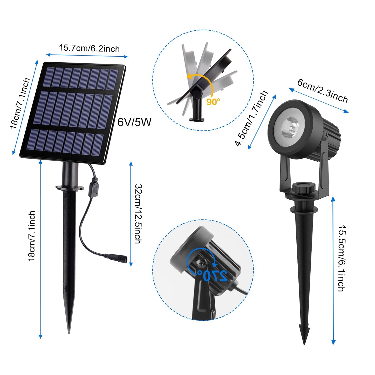 CREPOW Solar Spot Lights Outdoor, IP65 Waterproof, 6-in-1, Warm White, Model TS-S4205, Dusk to Dawn for Garden, Yard, Driveway