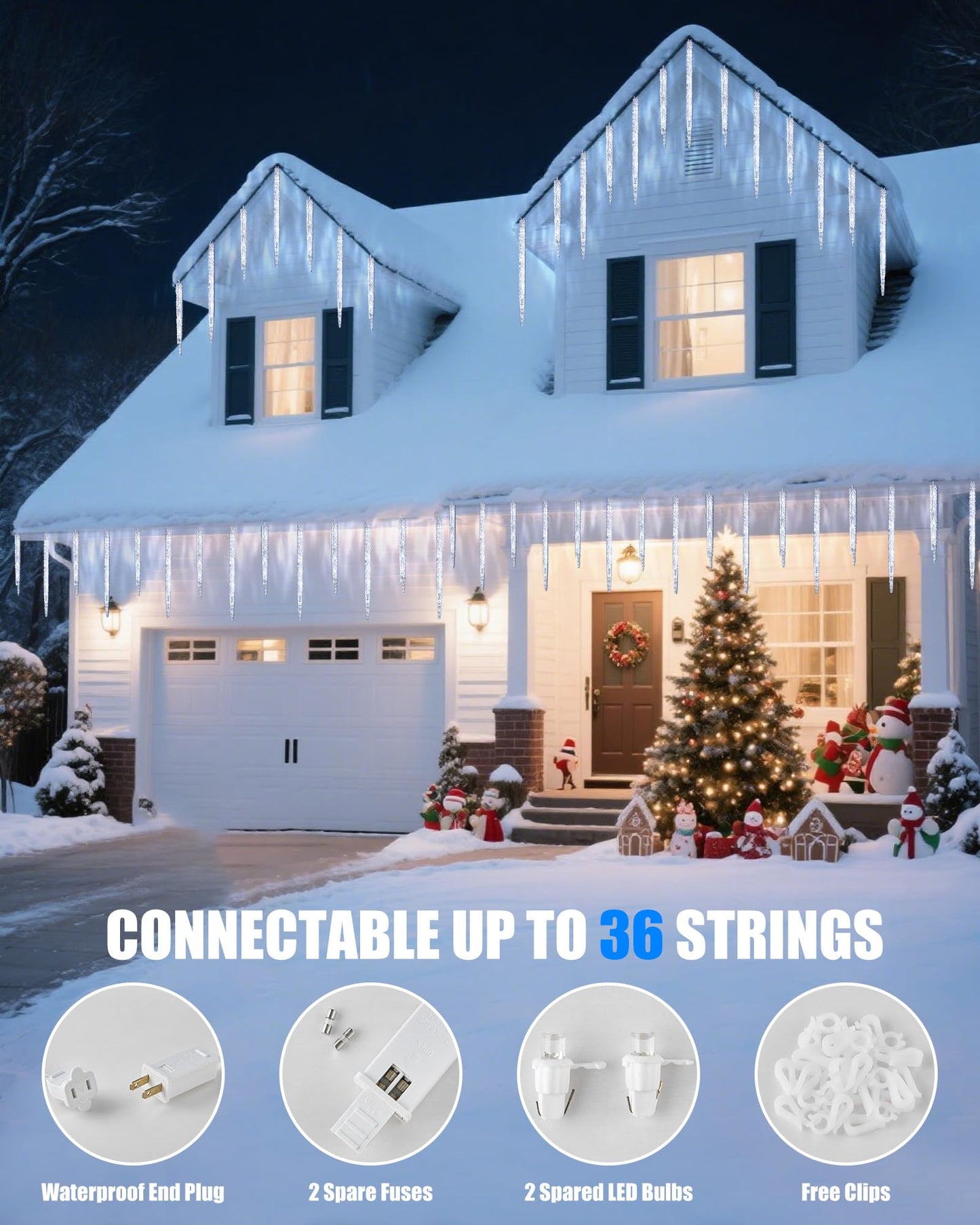 Minetom Icicle Lights Outdoor 50 LED Twinkling String Lights, 10ft, Cool White, Connectable for Holiday Decor
