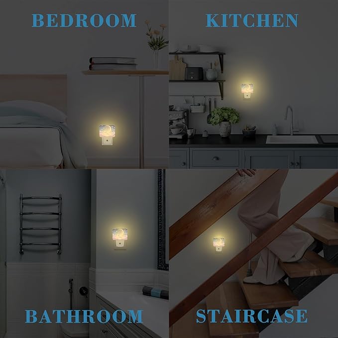Pink Dream Starry Sky Night Light, Pink Moon Nightlight Plug into Wall with Dusk to Dawn Sensor for Kid Girls Boys Women Men Bedroom, Hallway, Kitchen, Bathroom, Stairs Decor