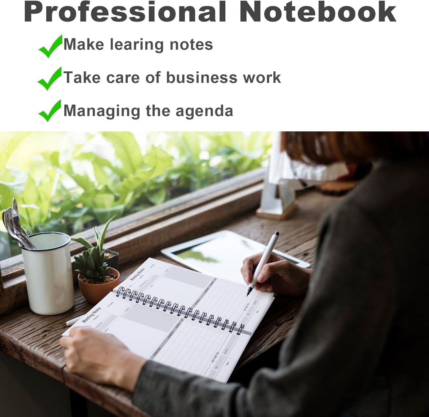 2 Pack Notebooks for Work 7" X 10" - Meeting Notebooks for Note Taking - Professional Notebooks for Work Organization,Business Daily Planner Undated,Office Notebooks 240 Pages