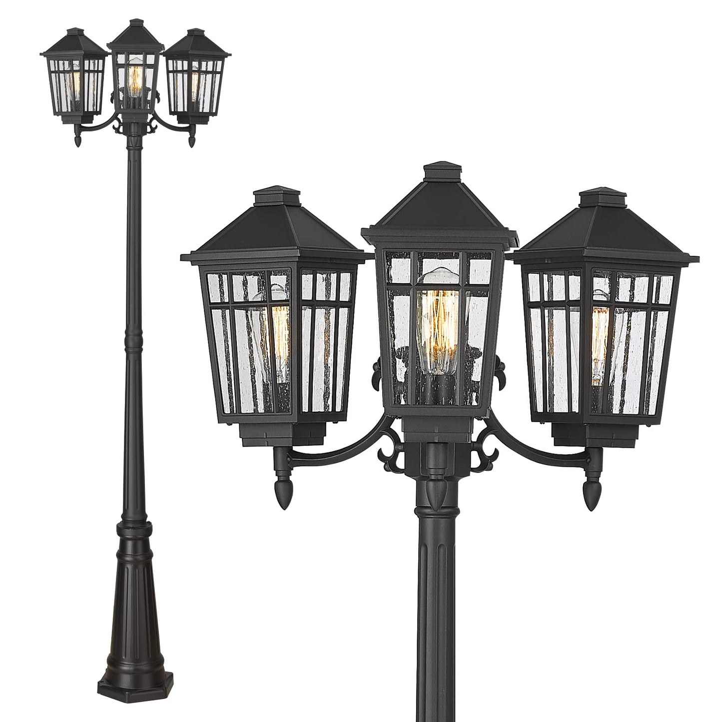 Darkaway Outdoor Post Light 3-Head Outdoor Street Light Pole Lamp Posts Road Lighting Waterproof Aluminum With Glass Outside Lighting Fixture For Backyard Garden Patio Pathway