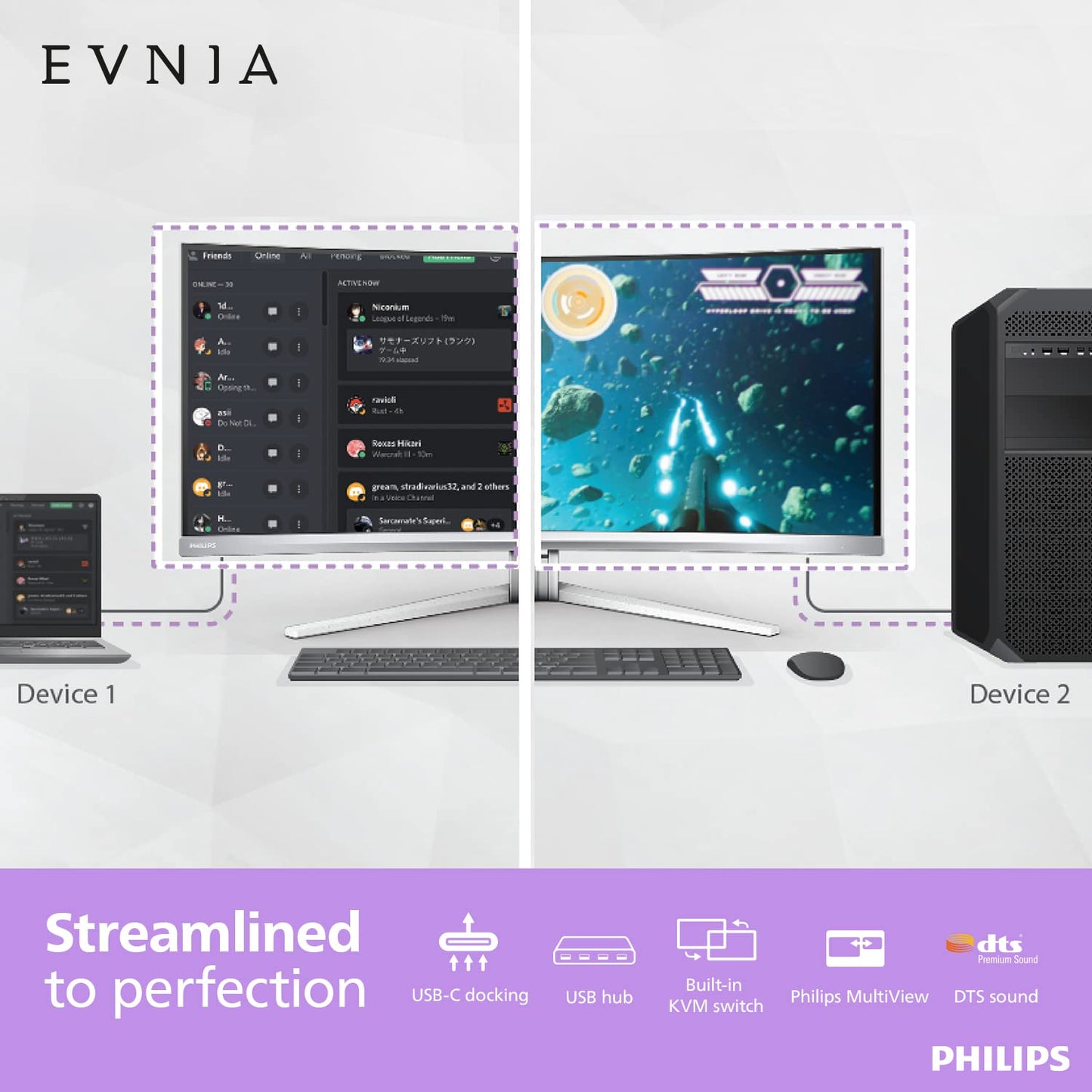Philips Evnia 42M2N8900 41.5 4K Oled Gaming Monitor, 4K Uhd, 138Hz 0.1Ms Gtg, Freesync Premium, Hdr10, Usb-C Docking, Kvm, 10
