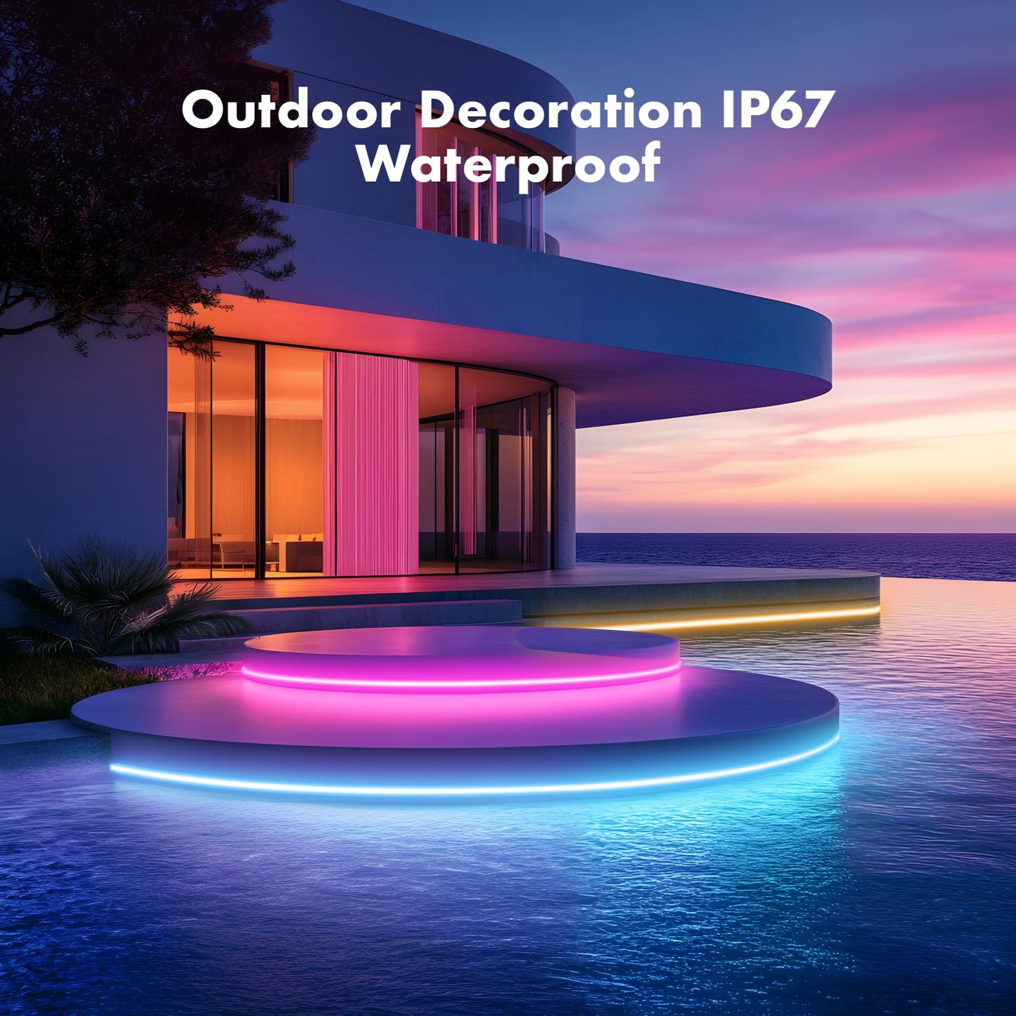 TFZBA LED Strip Lights, RGB Neon Rope Lights, 49FT, IP67 Waterproof, Remote Control, Music Sync, Color Changing, White