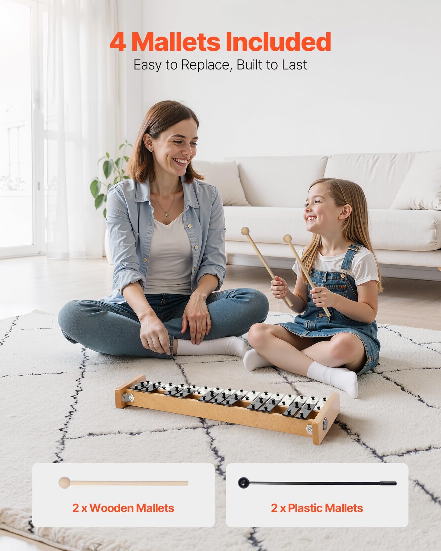 Vevor Glockenspiel Xylophone, 27 Notes, Professional Xylophone Percussion Instrument, With Metal Keys, Includes 4 Mallets, Carry