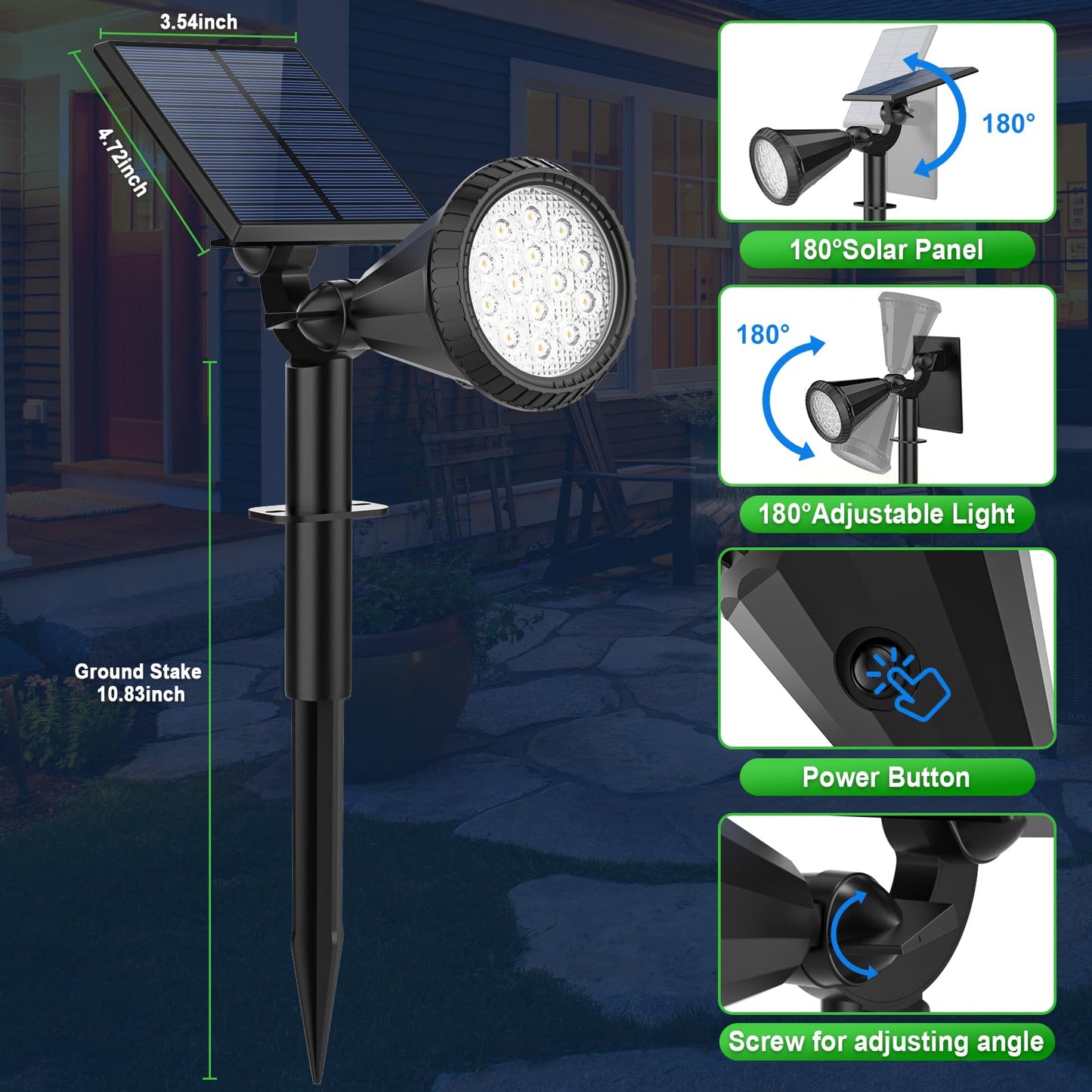 Tadyreal Solar Spot Lights Outdoor Waterproof 180 Adjustable Solar Powered Landscape Lights For Yard 4 Lighting Modes Solar Spotlights For Pathway Garden Outside Wall Pool Porch (2 Pack Warm White)