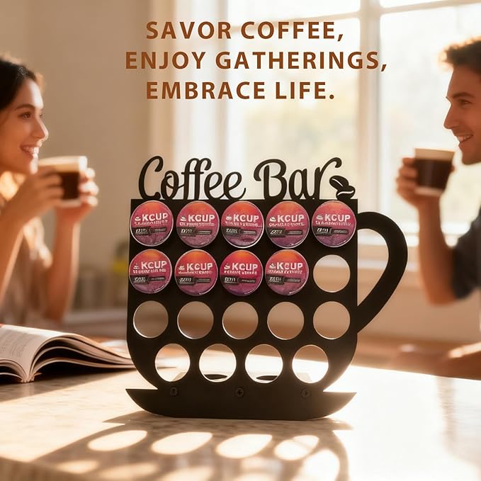Metal K Cups Coffee Pod Holder, 19 Pods Holder Display,Coffee Bar Organizer for Home ,Kitchen,Office or Workspace, Black frosted Capsule Storage | Stylish Lettering Decor (Coffee Bar)