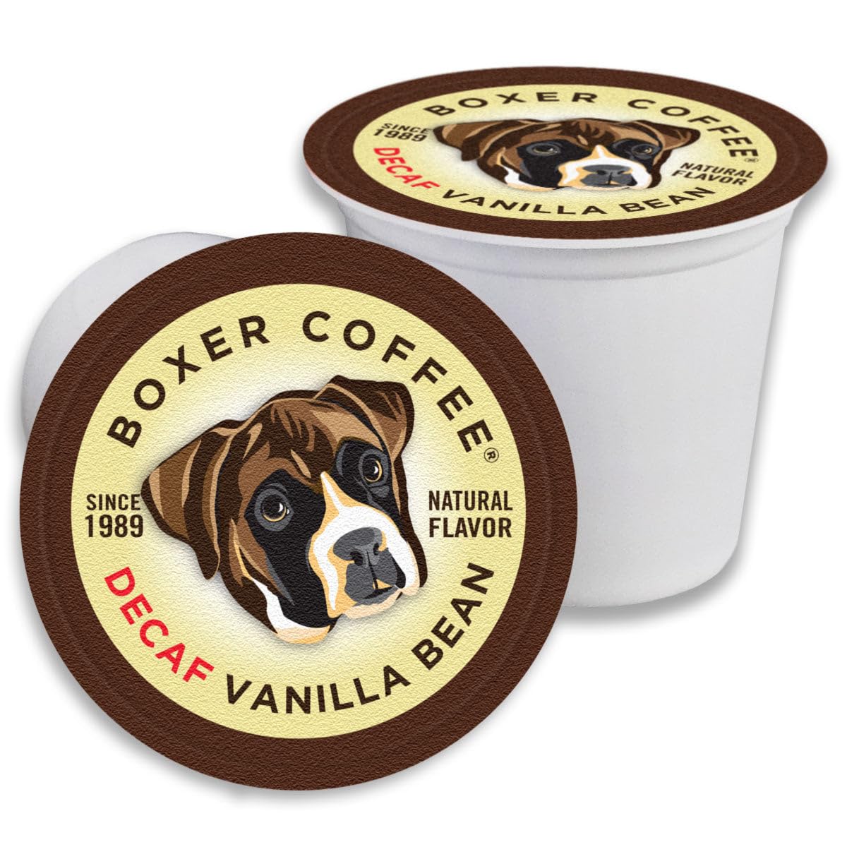 Boxer Coffee 52 Count Decaf Vanilla Bean Swiss Water Process Natural Flavoring Single-Serve Cups Pods Specialty Grade gourmet artisan coffee Keurig K-Cup 2.0 Compatible