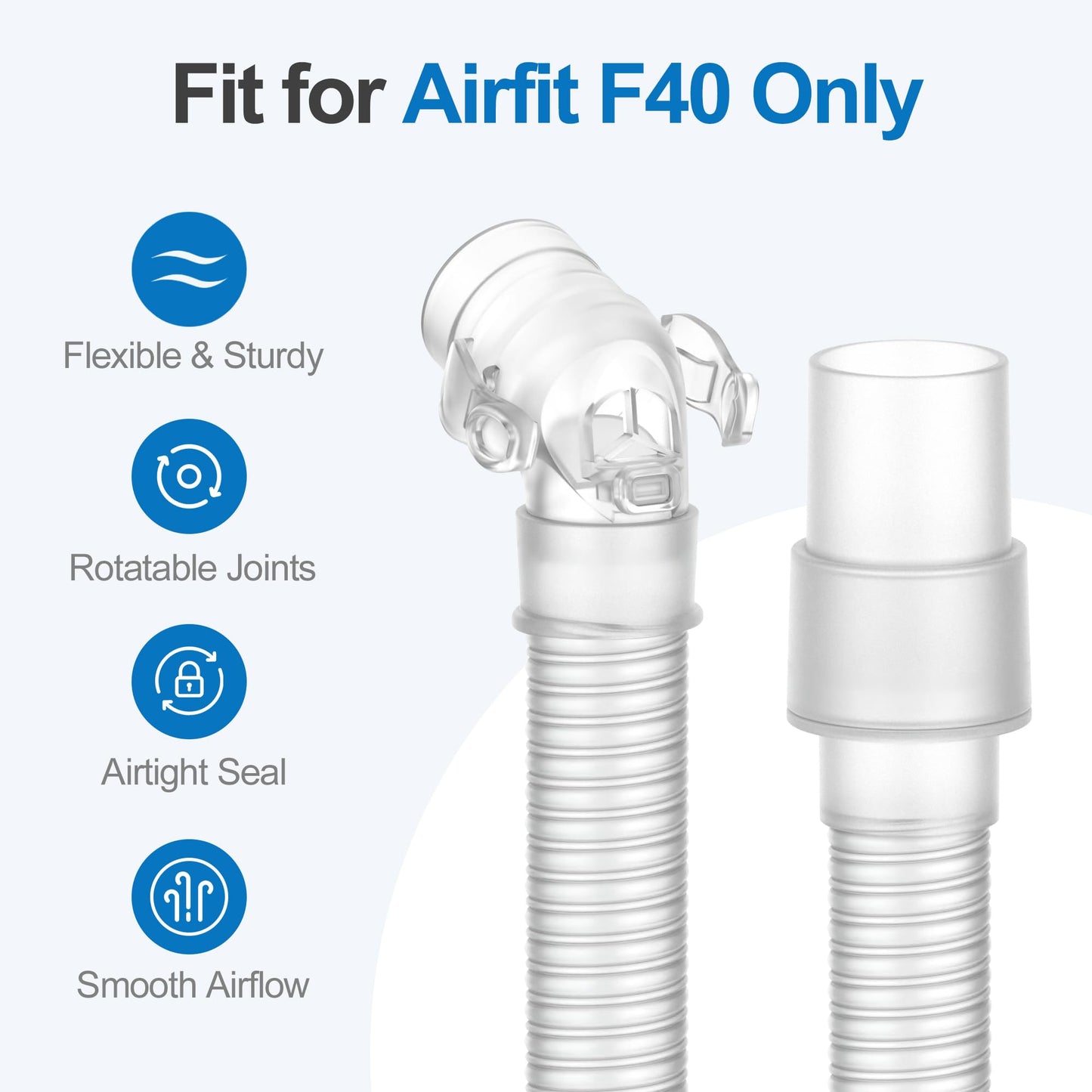 Replacement Elbow Tube for AirFit F40, IBEET 2-Pack Short Tube Assembly for F40 Mask, Replacement CPAP Accessories - Quick Release Clips & Triple Swivels for Maximum Convenience & Flexibility