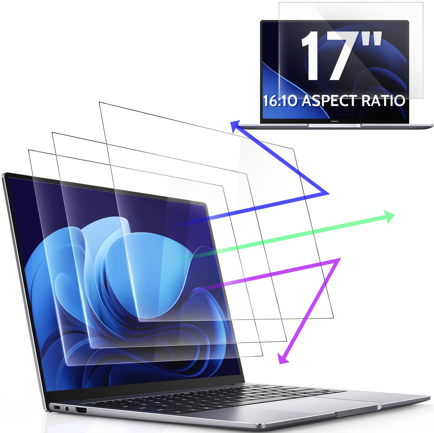3 Pcs 17 Anti Blue Light Screen Protector Compatible With Lenovo Hp Dell Acer Asus Samsung etc Laptop-16:10 Aspect 17 Inch Computer Monitor Glare Filter Uv Blocker Shield Cover Eye Protection Film-New