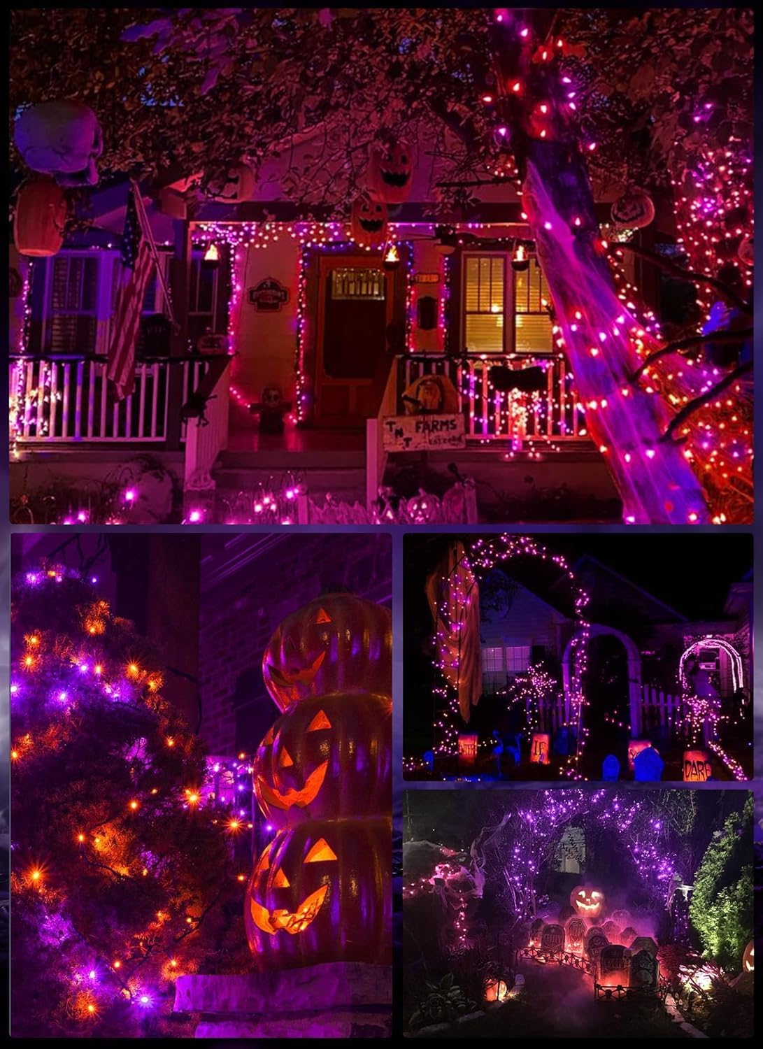 Brightown Battery Operated Indoor String Lights, 20 LED, 8 ft, Orange and Purple, with Timer for Halloween and Christmas Decor