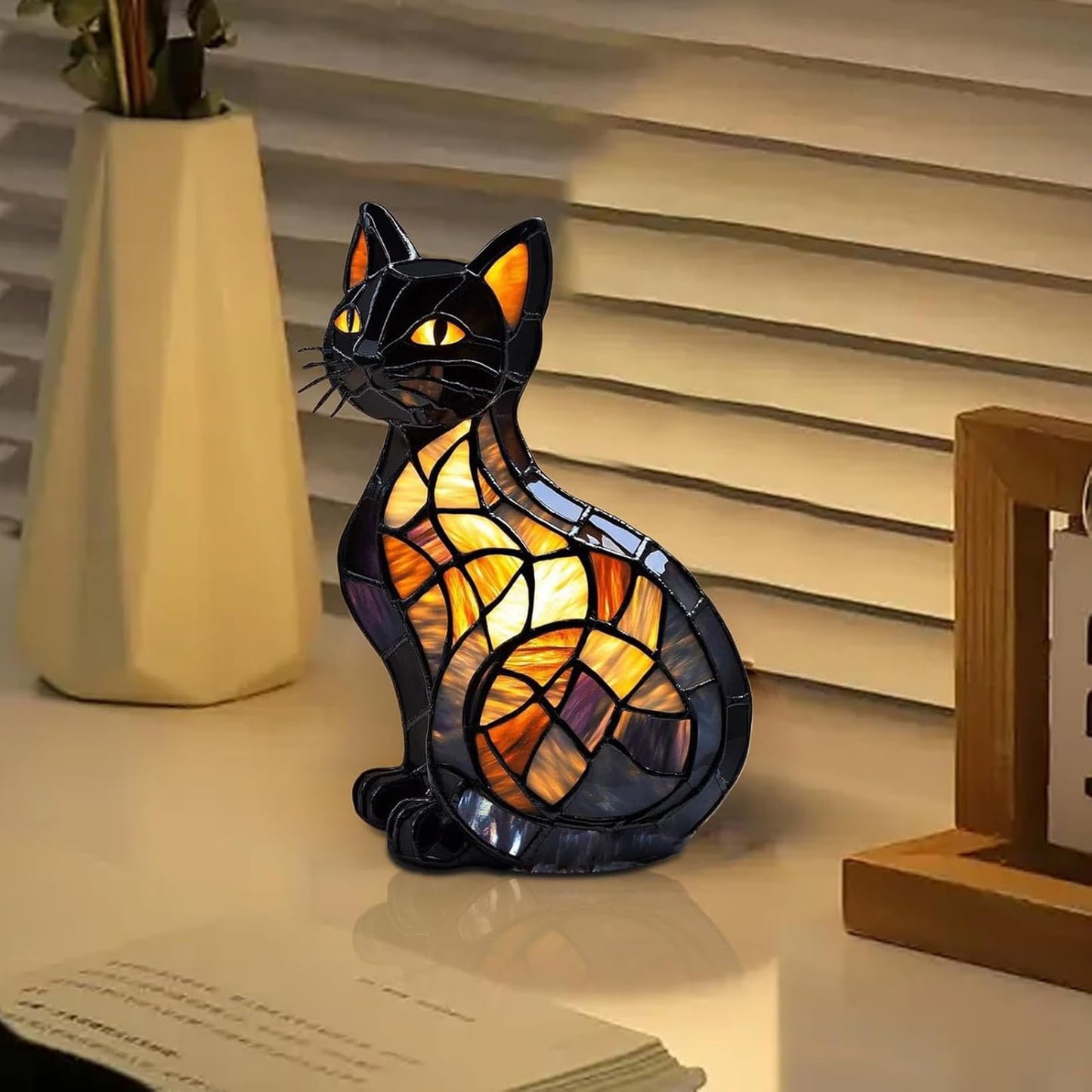 Hopanrel 2025 New Series Cat Desk Lamp Lamps For Night Stands Stained Resin Art Tabletop Light Cute Pet Cats Themed Led Table Lamps Creative Animals Table Lamp Fun Gift For Cat Lovers (B)