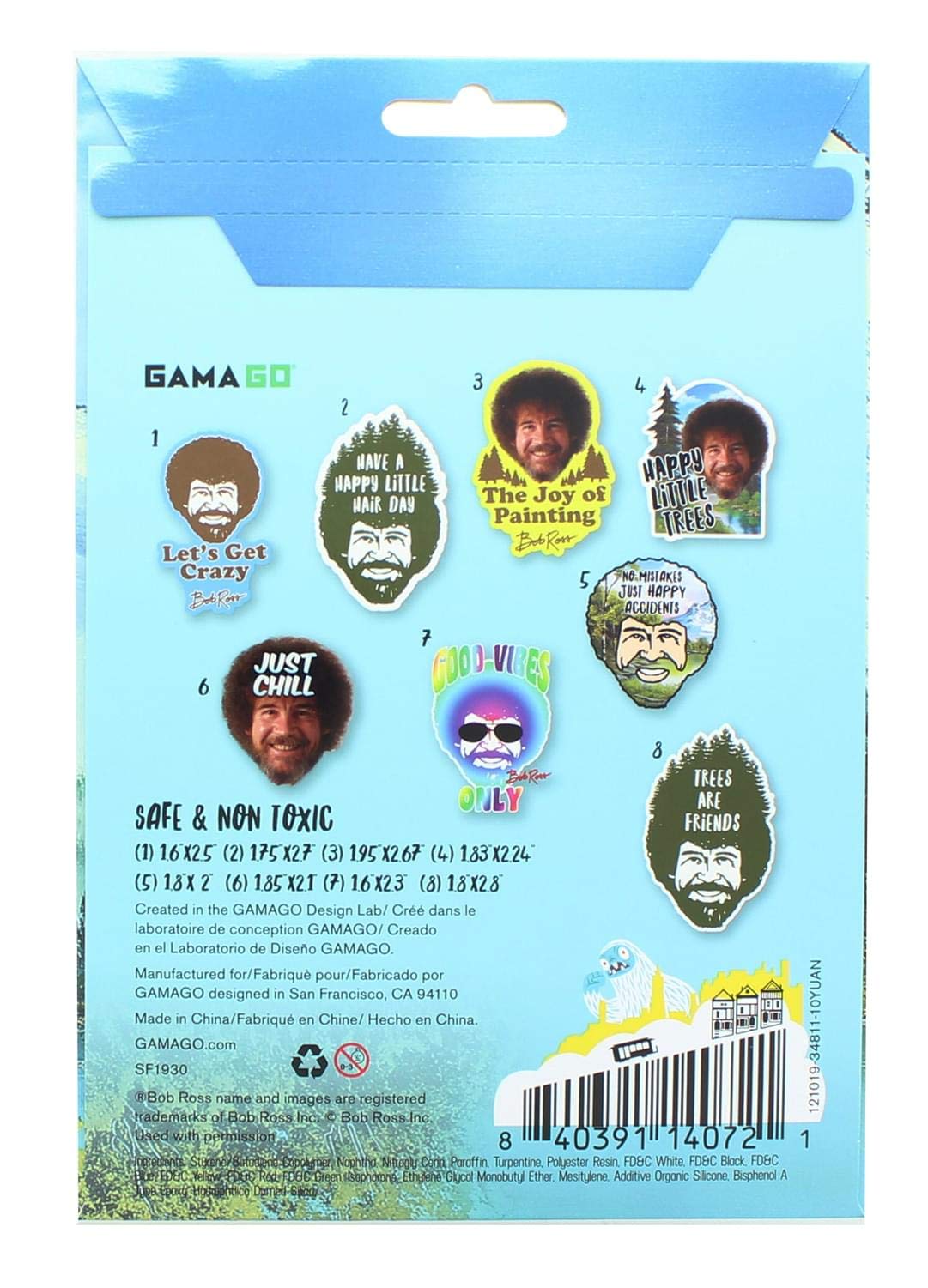 Gamago Bob Ross Temporary Tattoos, Multicolor