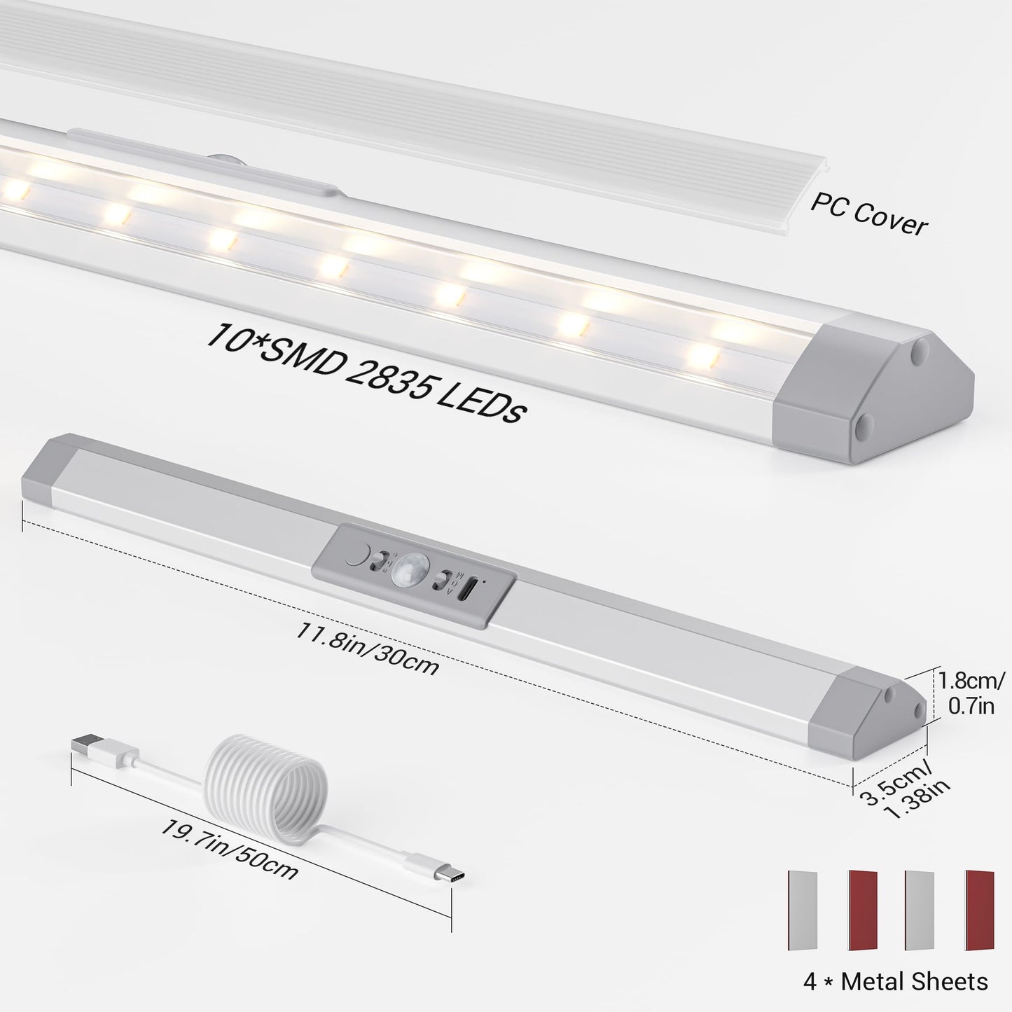Wobane Closet Lights Motion Sensored With Eye-Protection Rechargeable Led Wardrobe Lighting With 3 Color 12 Inch Dimmable Wireless Battery Operated Light Indoor For Stair Pantry Hallway 900Mah 3Pcs
