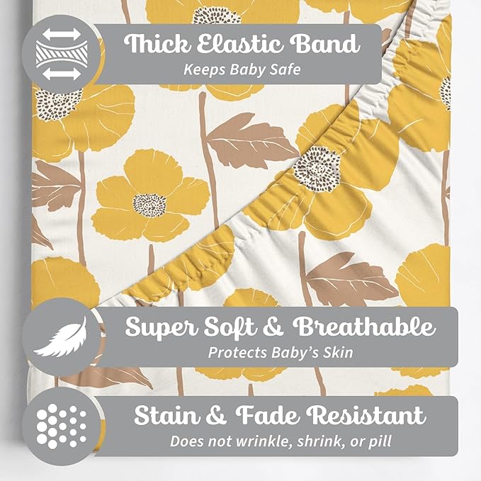 Baby Changing Pad Cover 2-Pack for Girls (Poppy Fields) - Premium Fitted Sheets Baby Diaper Changing Table Cover - Buttery Soft Cotton Blend