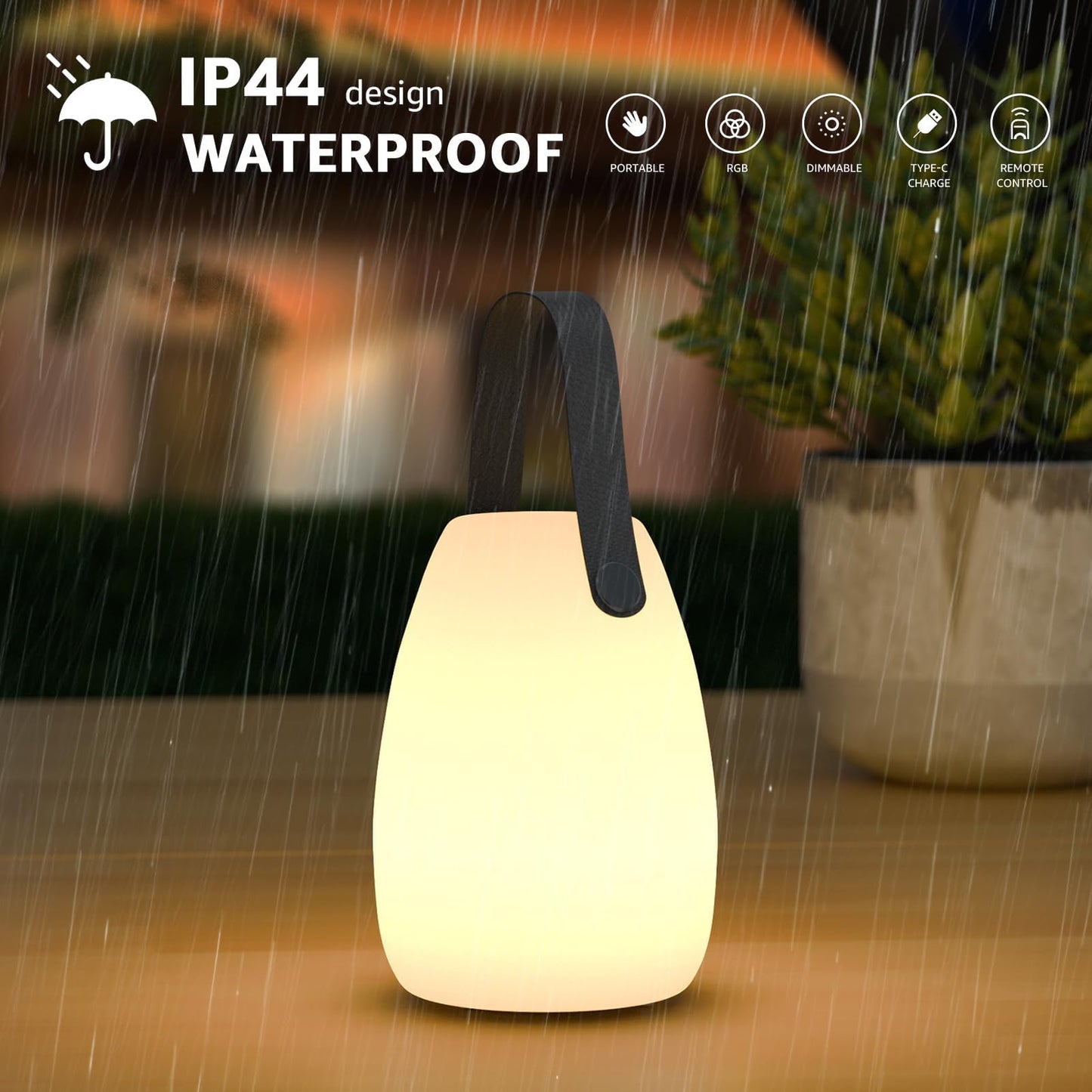uuffoo Portable Outdoor Table Lamp - Dimmable, Rechargeable, IP44 Water-Resistant, 2 Pack, Small, Black Handle, Model 1420