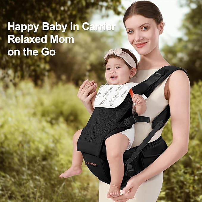 Baby Carrier with Hip Seat, 2-in-1 Forward-Facing Carry for Newborn to Toddler,Knob Design - Precision Adjustment,All Seasons Holder Infant Carriers Fits Waist Sizes up to 45 Inches (Black)