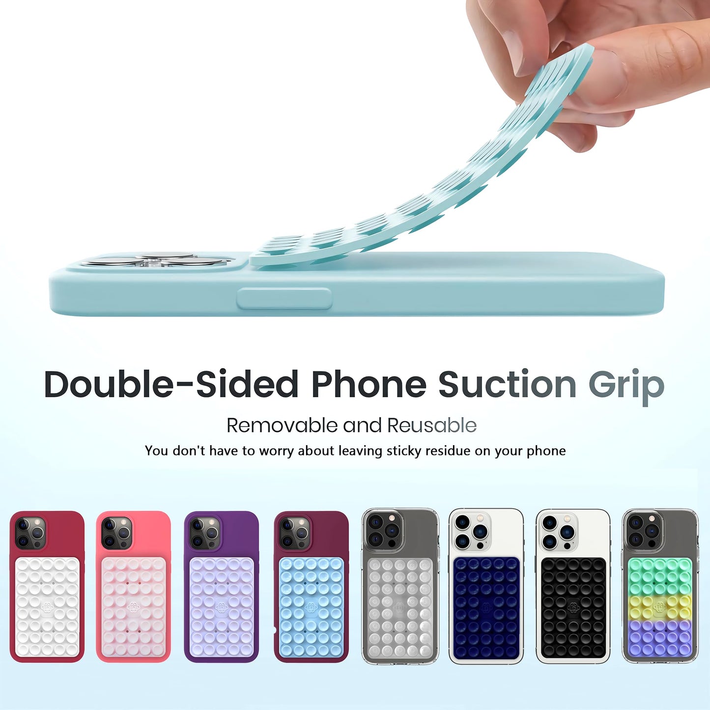 Silicone Double-Sided Suction Phone Grip Detachable - Car Dashboard/Mirror Phone Holder, Reusable, Waterproof, Stress-Relieving