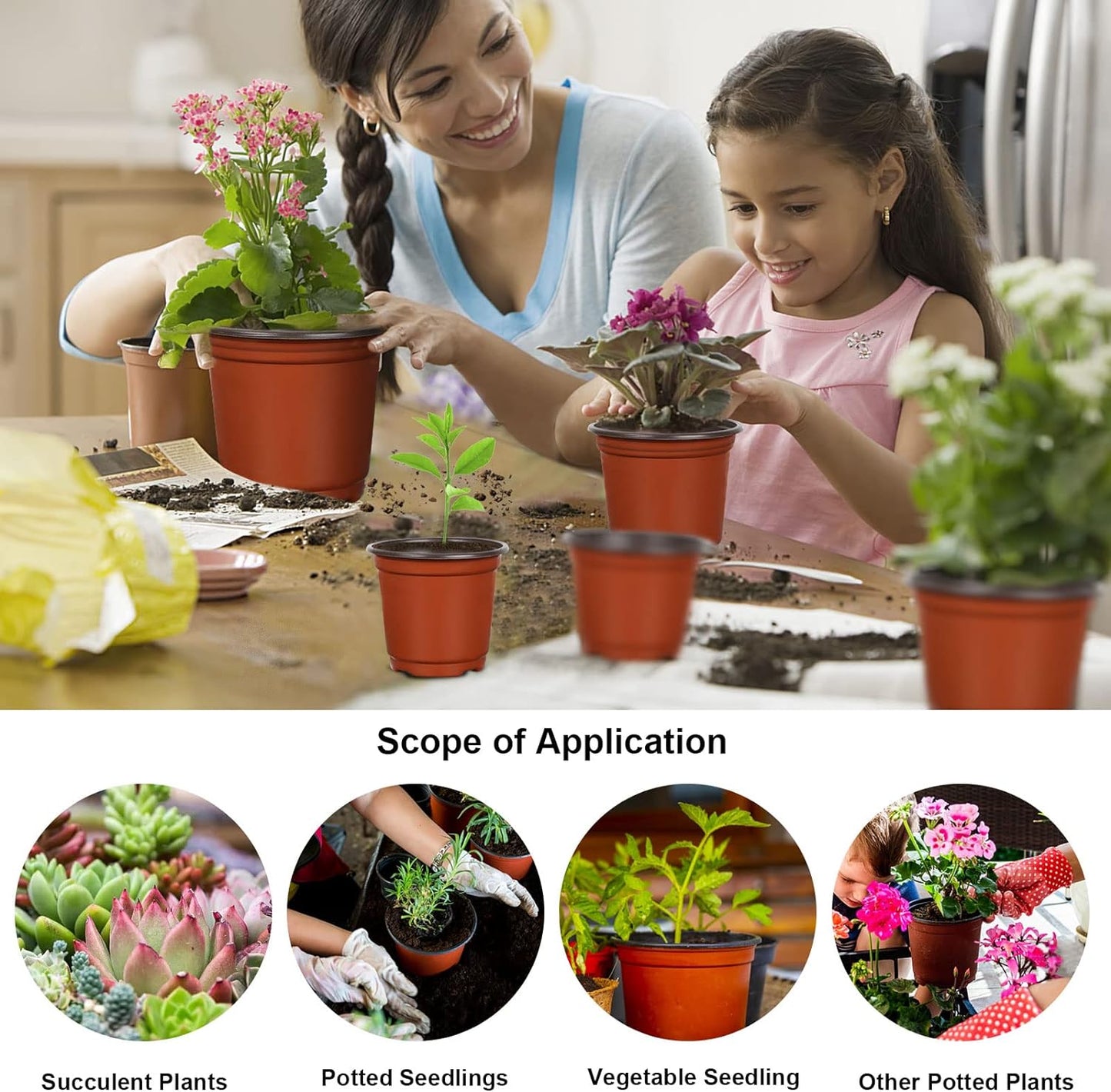 Augshy Nursery Pot, 75 Pcs 4", 5", 6" Plastic Plant Nursery Seed Starting Pots for Indoor Outdoor Succulent Seedling Cutting Transplanting