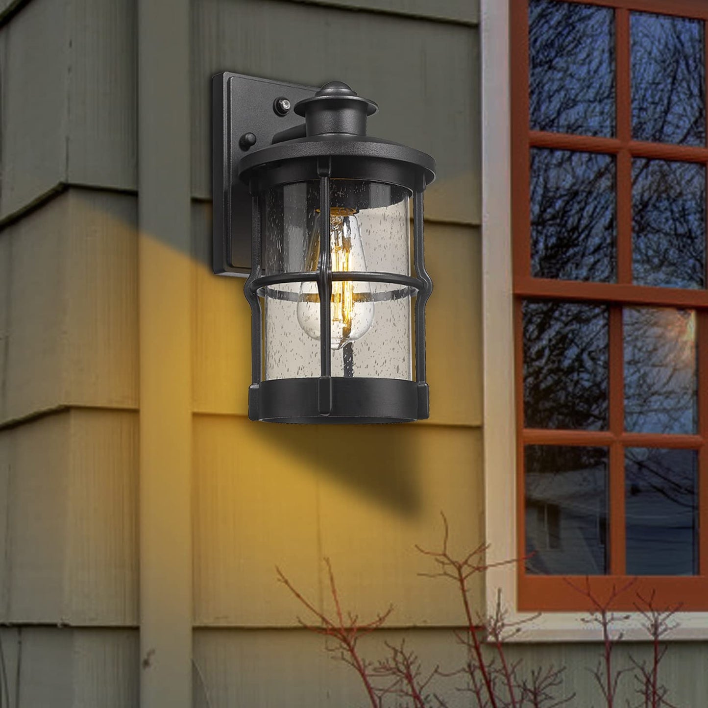 Rosient Outdoor Wall Sconces Dusk To Dawn Outdoor Wall Lights Exterior Wall Mount Lighting Wall Light Fixture In Black Finish With Seeded Glass 2 Pack Ddltm-W-2Pack