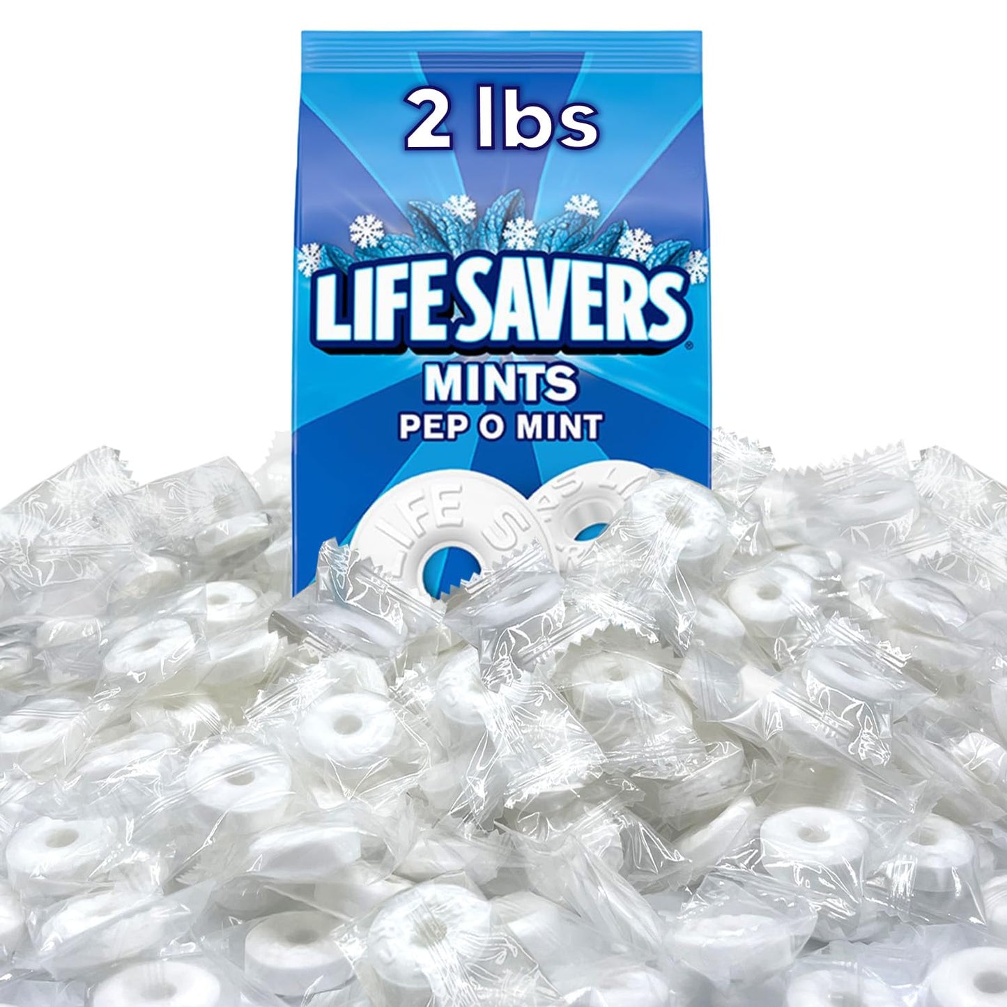 CHAIN & JO SWEETS Life Savers Pep O Mint Hard Candy - 2 Pounds of Bulk Holiday Peppermint LifeSaver Mints Individually Wrapped Candy Perfect for the Season Delicious Flavor Breath