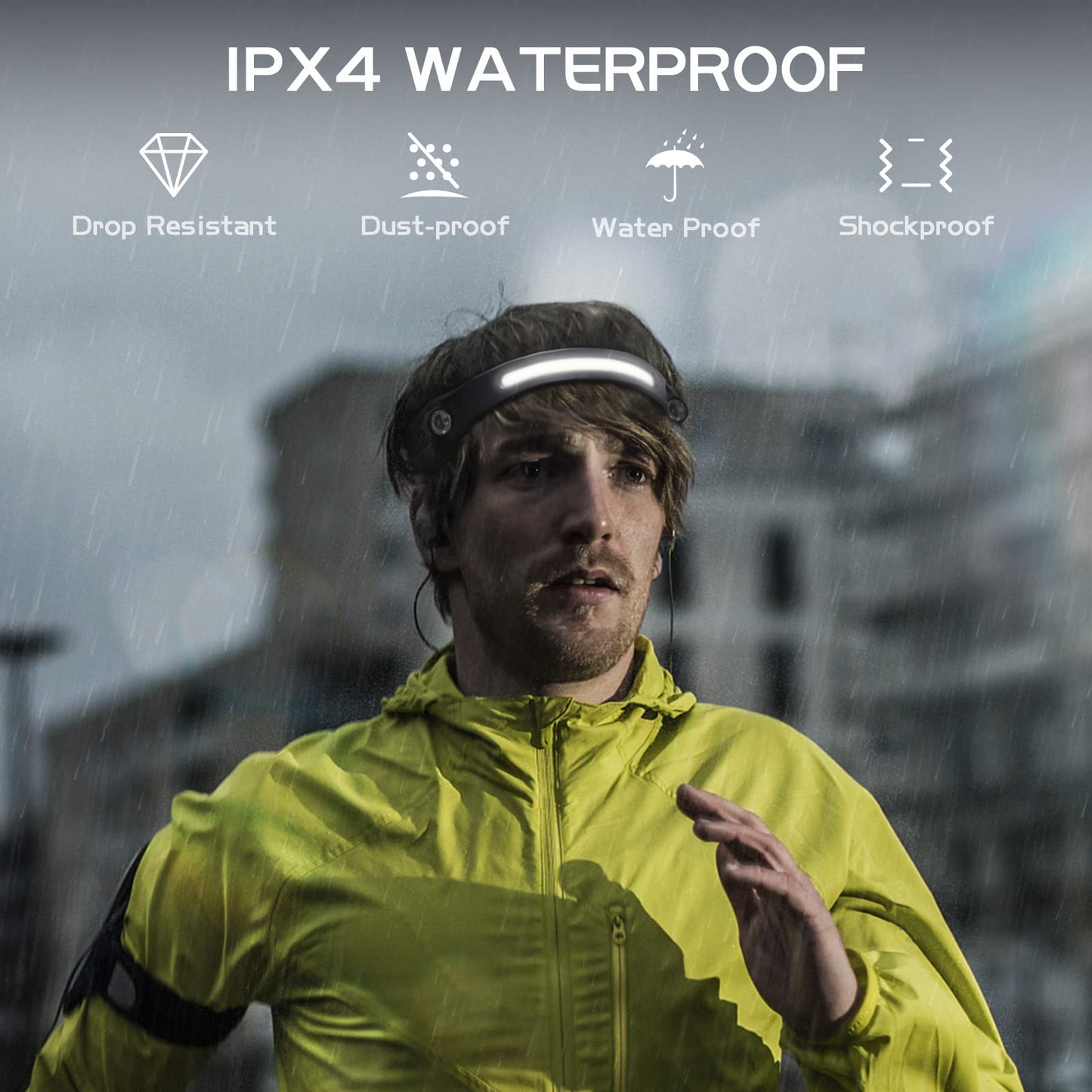 AlpsWolf LED Headlamp, Rechargeable, 2 XPE & COB LEDs, 260° Wide Beam, IPX4 Waterproof, 4 Pack, Model HL001, ABS Material