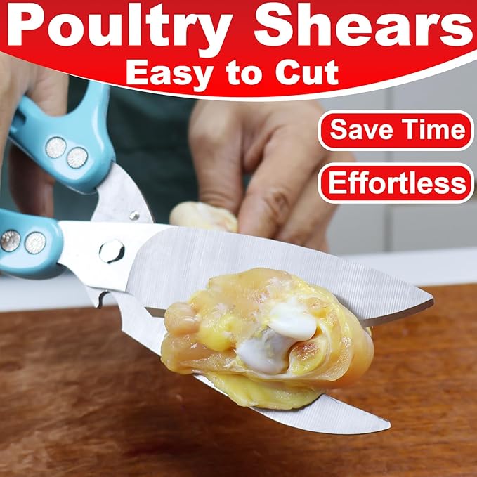 Heavy Duty Poultry Shears Scissors,Kitchen Shears for food Heavy Duty,Kitchen Scissors All Purpose,Chicken,Fish,Meat,Easily Separable for Thorough Cleaning,Dishwasher Safe(BLUE)
