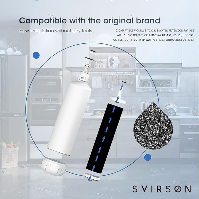 7012333 Premium Ice Maker Filter - Compatible with Sub-Zero 7012333 & UC-15 Models - Crystal Clear Ice, sub zero water filter replacement, Easy Install - 6 Month Filter