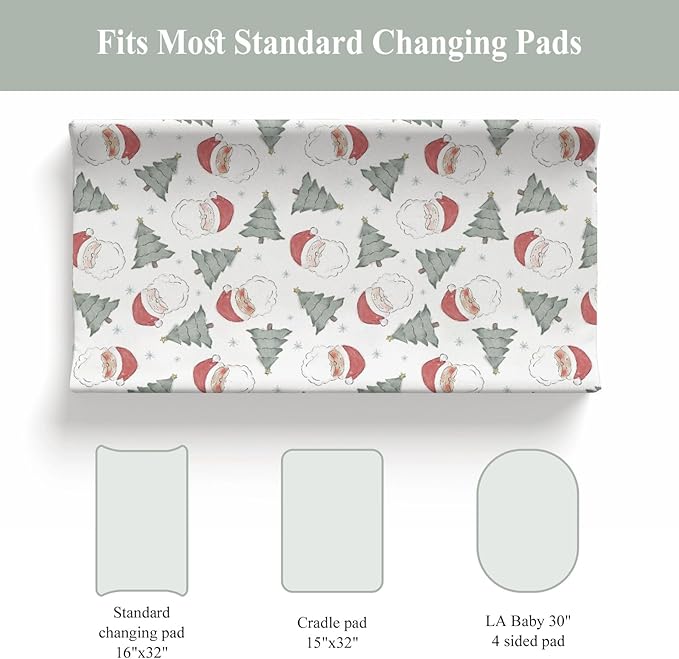 Pastel Santa Christmas Trees Baby Changing Pad Covers for Boy Girl Red Santa Claus Snowflakes Fitted Changing Table Cover Mats Winter Holiday Festive Soft Diaper Change Table Cover Sheets 32''×16''