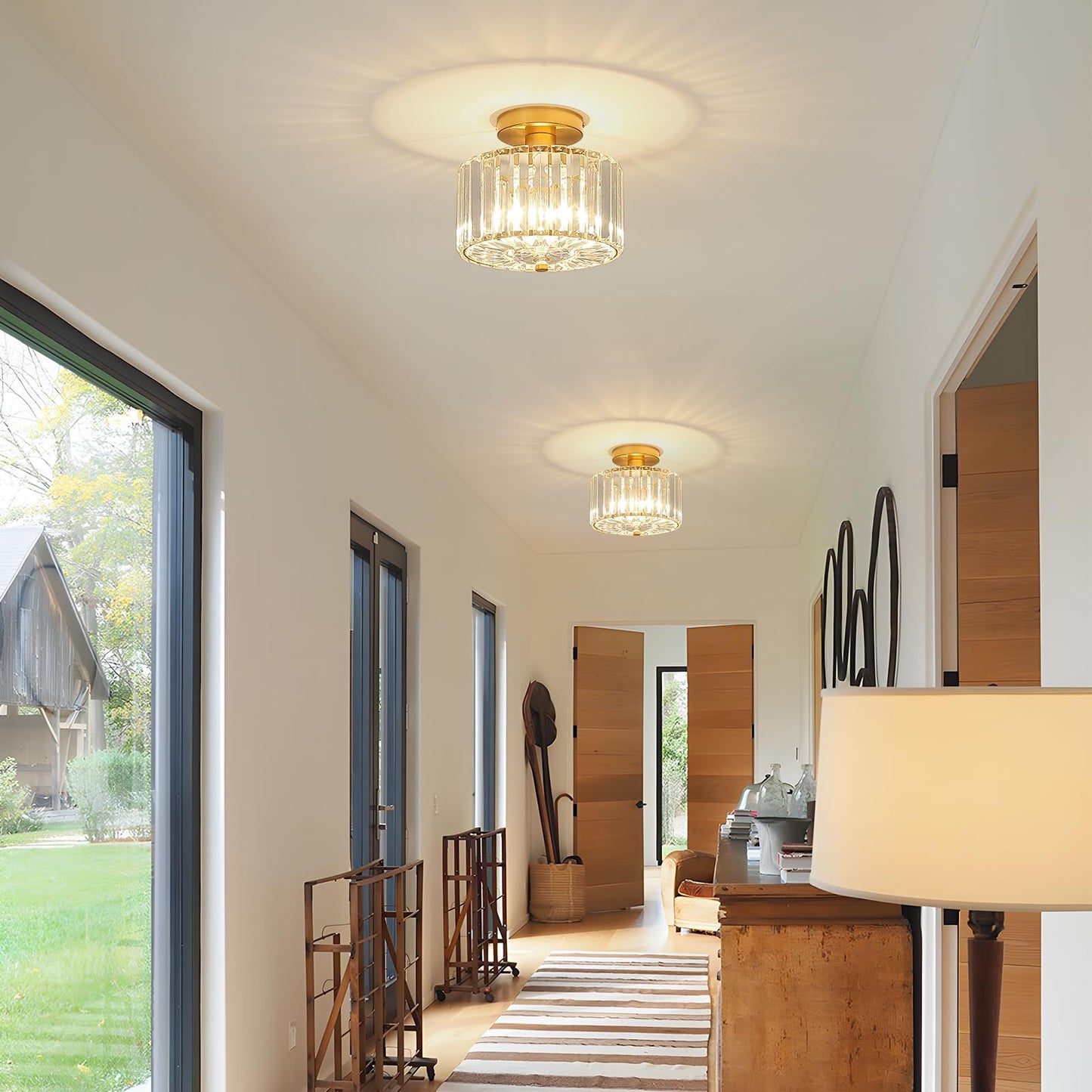 Pasentel Small Crystal Ceiling Light Modern Mini Flush Mount Crystal Chandelier Gold Small Chandelier Light Fixture Entryway Lighting Fixture For Kitchen Hallway Laundry Room 1-Light Sf004-1-G
