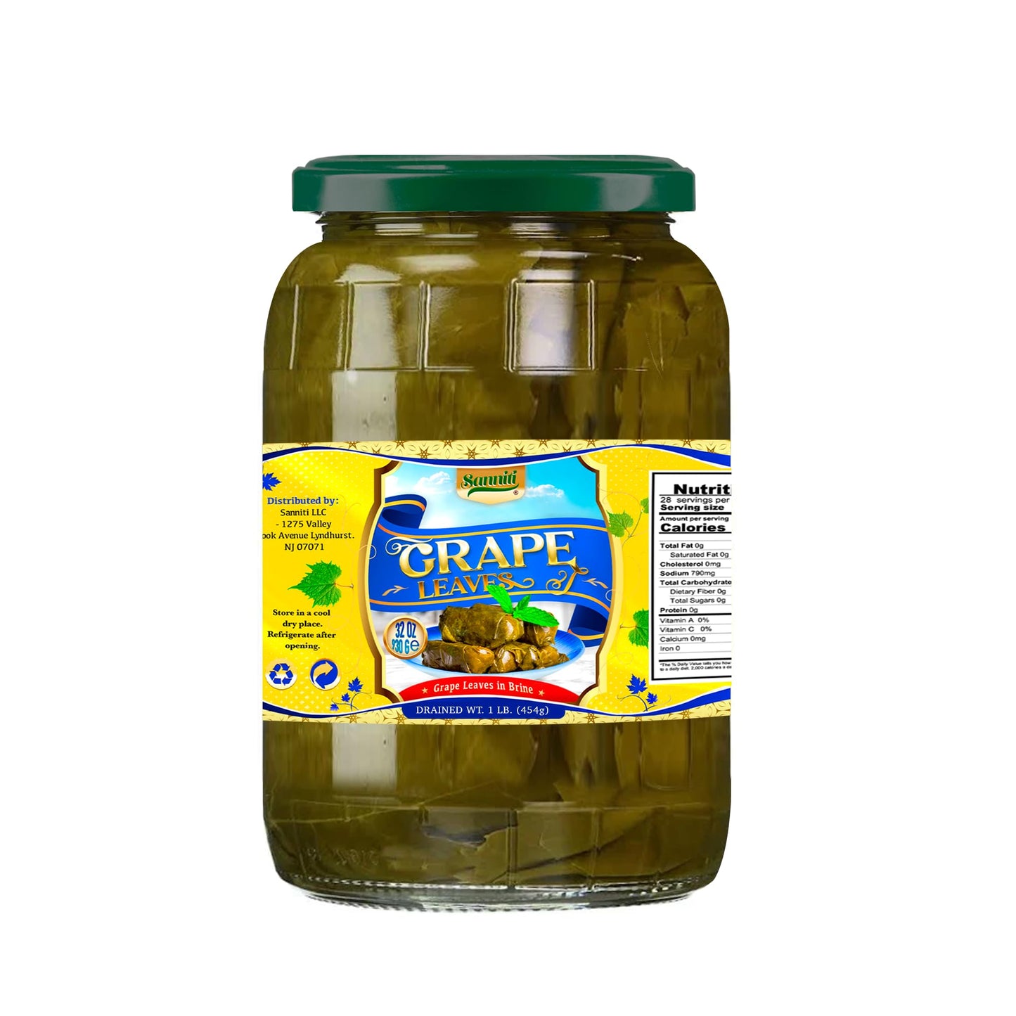 Sanniti G Leaves in Brine | Net Weight 32 oz | Drained Weight 1 lbs