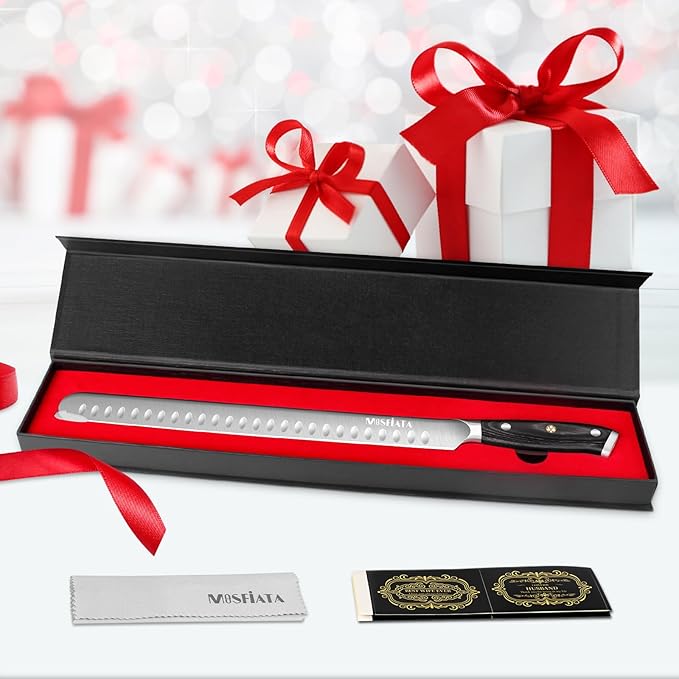 MOSFiATA Slicing Carving Knife,12" Professional Sharp Brisket Knife, High Carbon German Stainless Steel Kitchen Knives for Slicing Roasts, BBQ Meats, Fruits and Vegetables with Gift Box