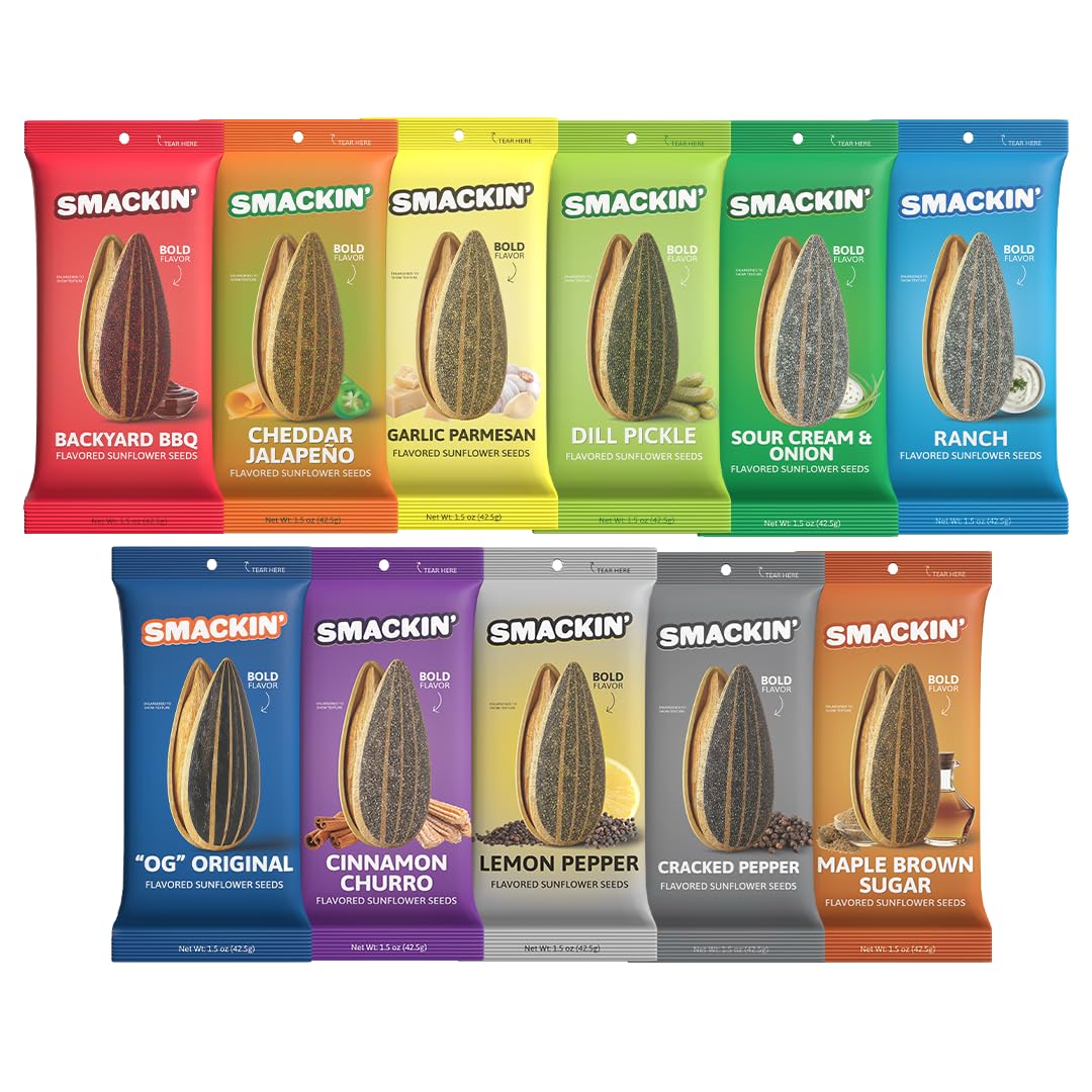 SMACKIN Sunflower Seeds Roasted Jumbo Small-Batch American Made - Variety 1.5oz bags (11 pack)
