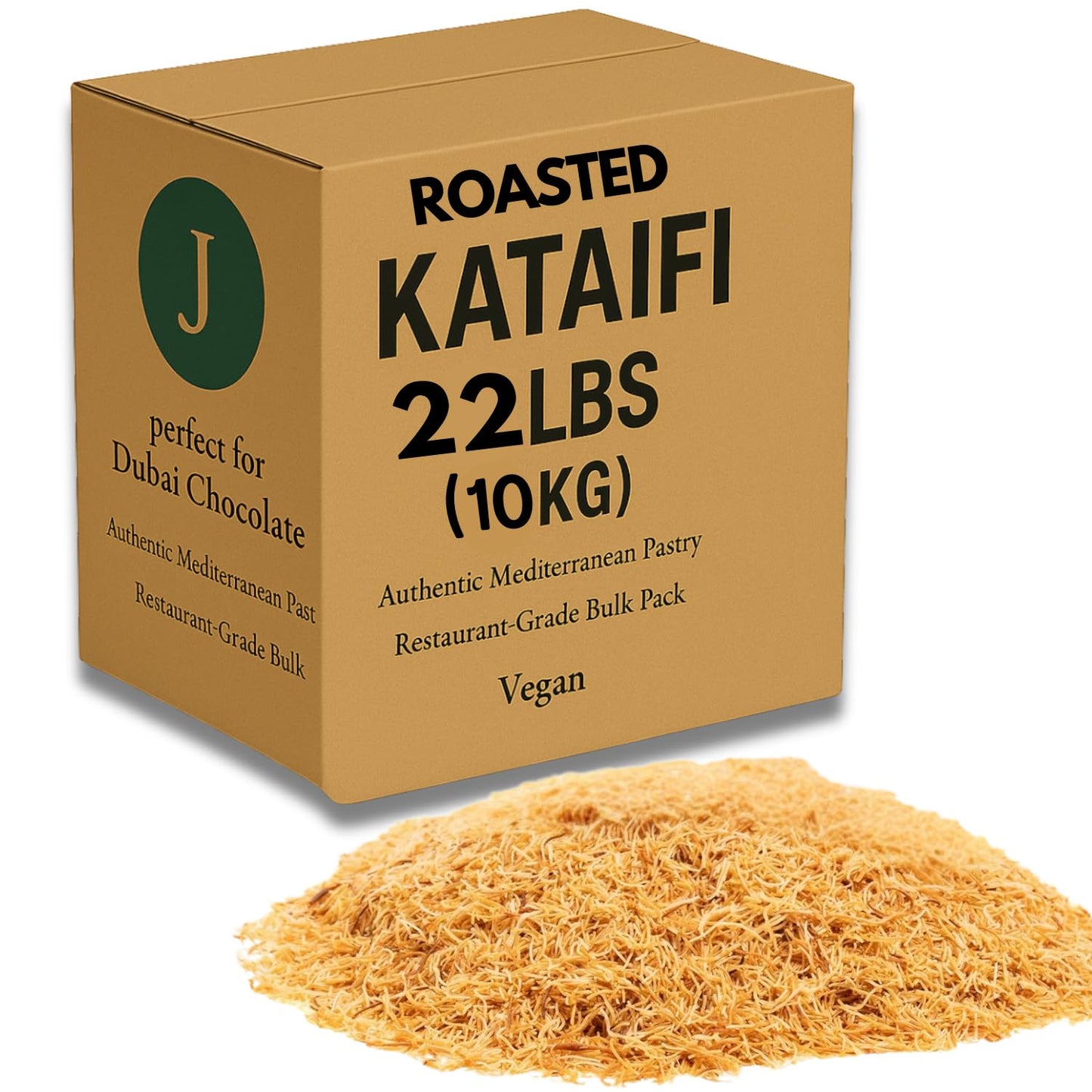 Roasted Kataifi Shredded Fillo Dough 10kg (22 lbs) - Crispy Pre-Toasted Kadayif for Dubai Chocolate Bar Kunefe Knafeh & Pastry Professionals - Bulk Catering Size Vegan Product of Turkey