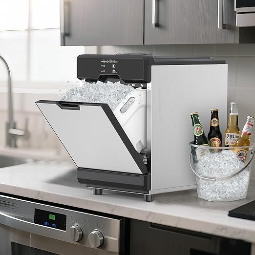 Nugget Ice Maker Countertop 40 LBS/Day, 10 LBS ice Bin, Soft Chewable Pellet Ice Maker Machine Stainless Steel, Countertop Commercial Ice Machine Nugget for Home Bar Kitchen Office, Self-Cleaning