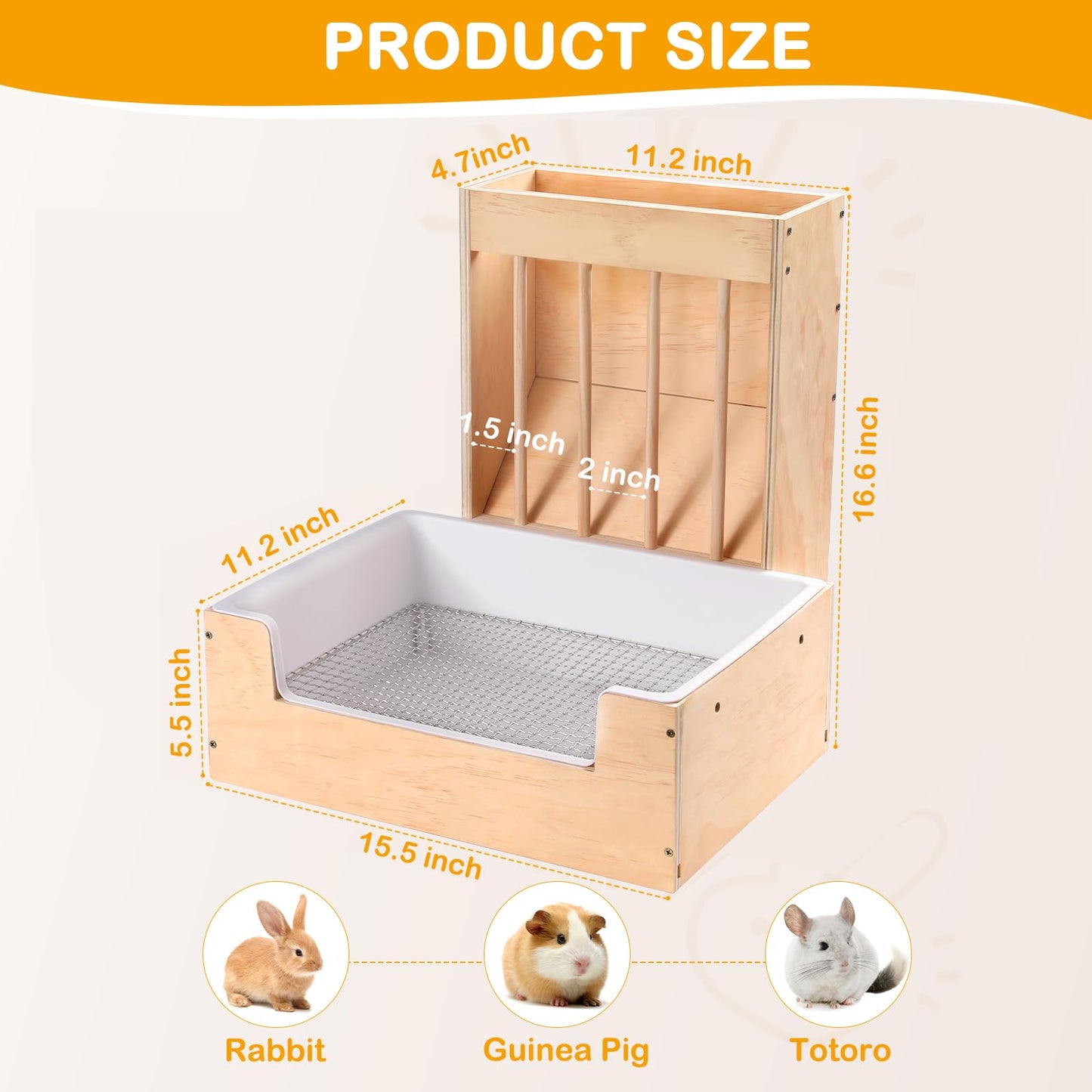 Essenhome Large 2-in-1 Rabbit Hay Feeder & Litter Box Set, Wood, Mess Proof, for Guinea Pigs, Chinchillas, Hamsters, and Rabbits