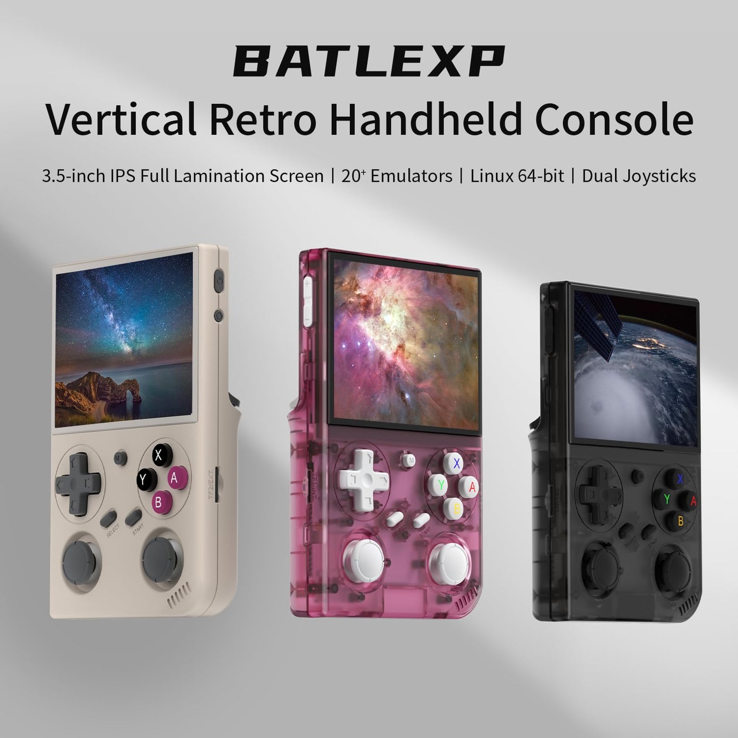 G350 Retro Handheld Game Console , 3.5 Inch IPS Screen Linux System Built-in 64G TF Card 4371 Games Preloaded Handheld Game Console 3200mAh Battery(Gray)