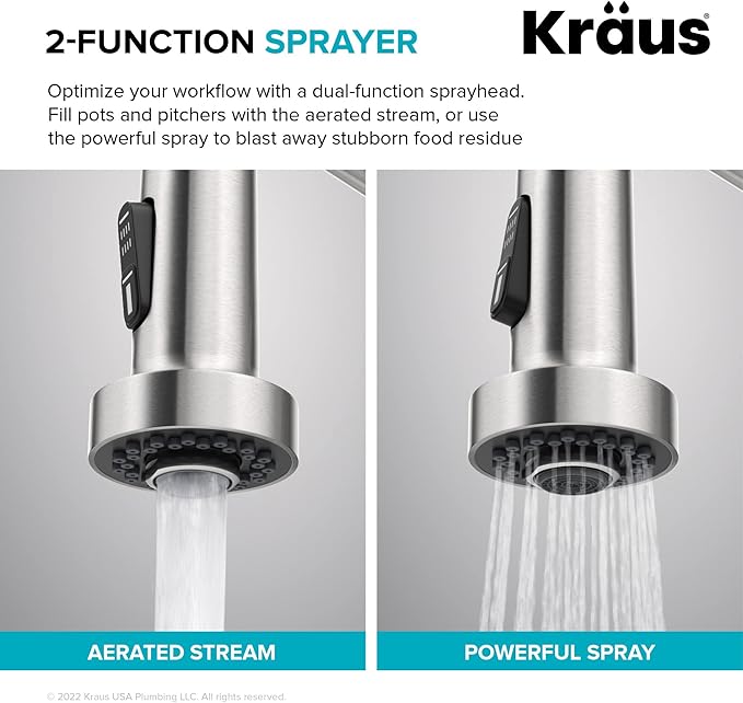 Kraus KPF-1610BG Bolden 18-Inch Commercial Kitchen Faucet with Dual Function Pull-Down Sprayhead in all-Brite Finish, 18 Inches, Brushed Gold