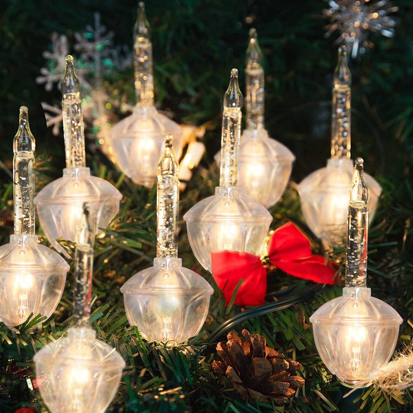 SUNSGNE Bubble Christmas Lights - 8.8Ft Vintage Christmas Lights with 10 Silver Glitter Bubble(1 Spare) for Holiday Christmas Li