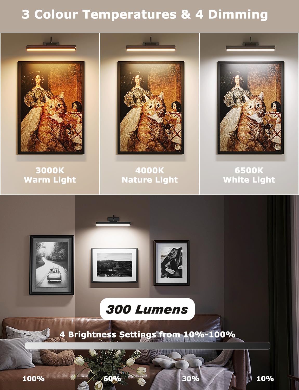 Skairipa 16in Wireless Picture Light, Dimmable LED, 5000mAh Battery, 3 Color Modes, Plastic, Black, 2 Pack, Model SN-YHD01