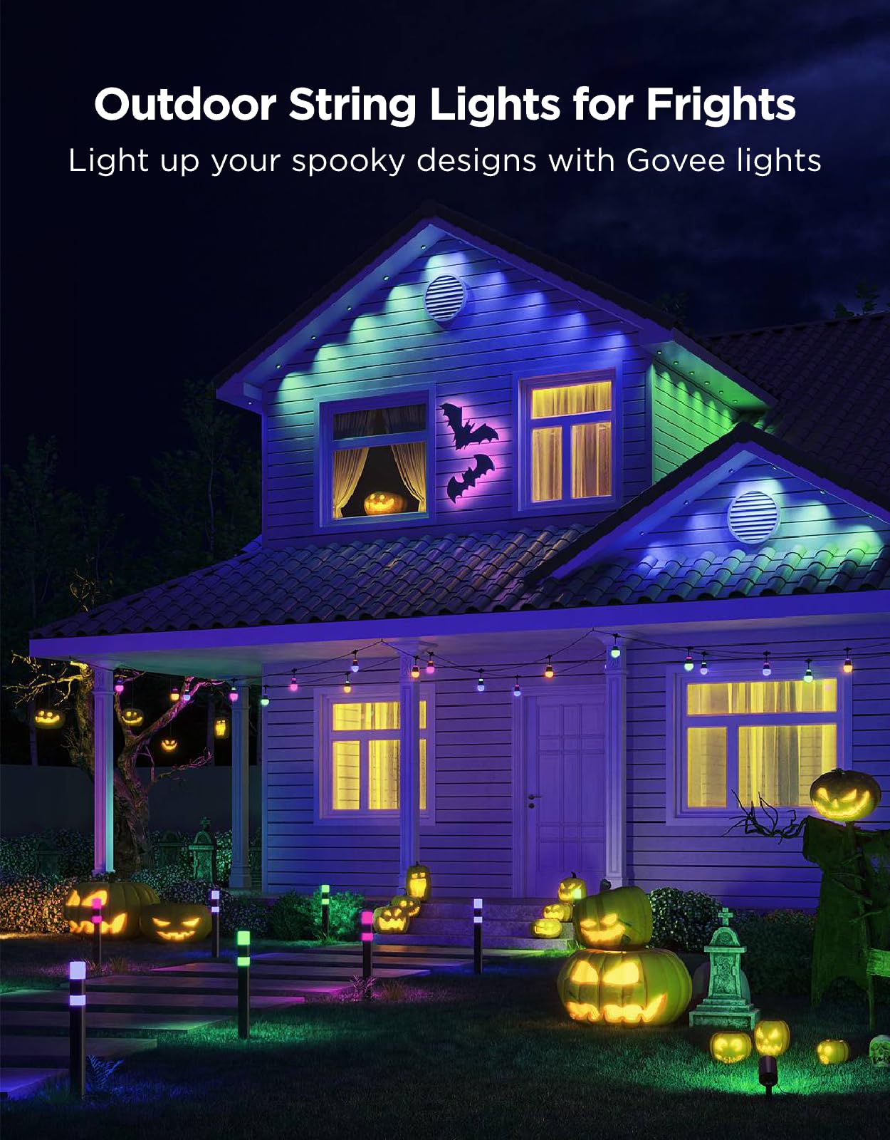 Govee Outdoor String Lights H1, 50ft RGBIC Outdoor Lights with 15 Dimmable Warm White LED Bulbs, Smart Outdoor Lights with 60 Scene Modes, IP65 Waterproof, Work with Alexa, Daily Lighting