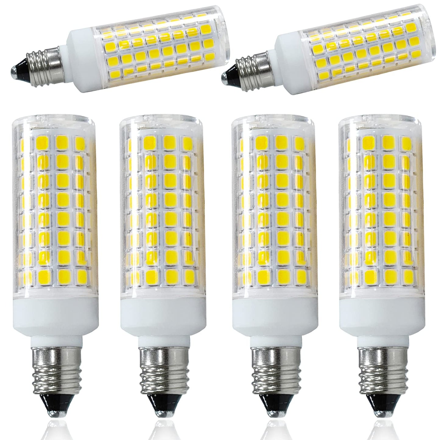 HAOGUAIS 6-Pack E11 LED Light Bulbs, E11 Mini Candelabra Base, Daylight White 6000K 75W Halogen Equivalent, 120V 7W JD T3 T4 Cor
