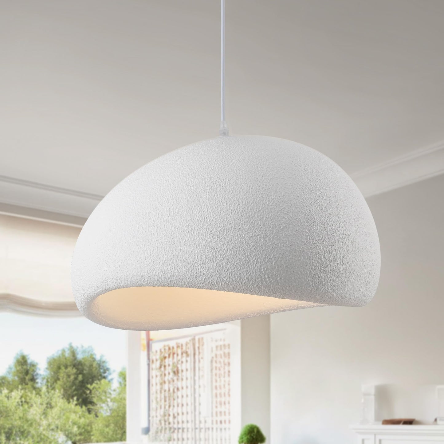 Fivemengo 15.7in Wabi Sabi Pendant Lights Kitchen Island Lighting Fixture Ceiling Mount White Modern Japanese Lamp Japandi Chand