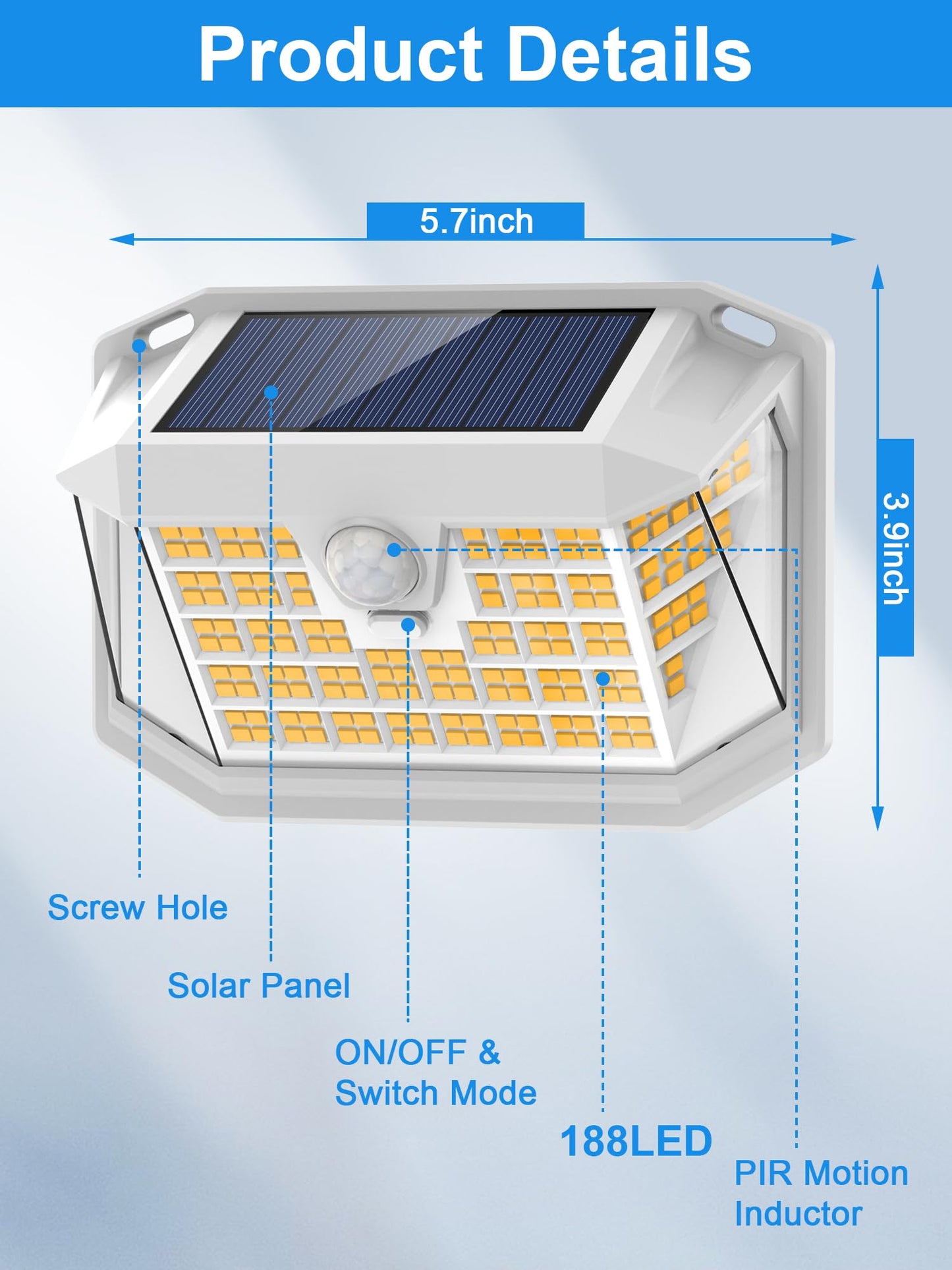 Lansow Solar Motion Lights Outdoor 6 Pack, 188 Led, Ip65 Waterproof, Warm White, 3 Modes, For Yard & Garden