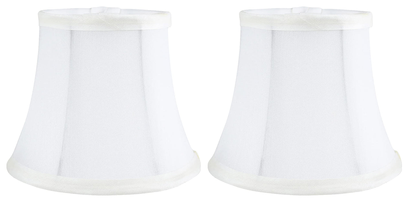 MERIVILLE Set of 2 Off White Faux Silk Chandelier Lamp Shades, Softback Bell Shape, Clip-On Fitter, 4in x 6in x 5in