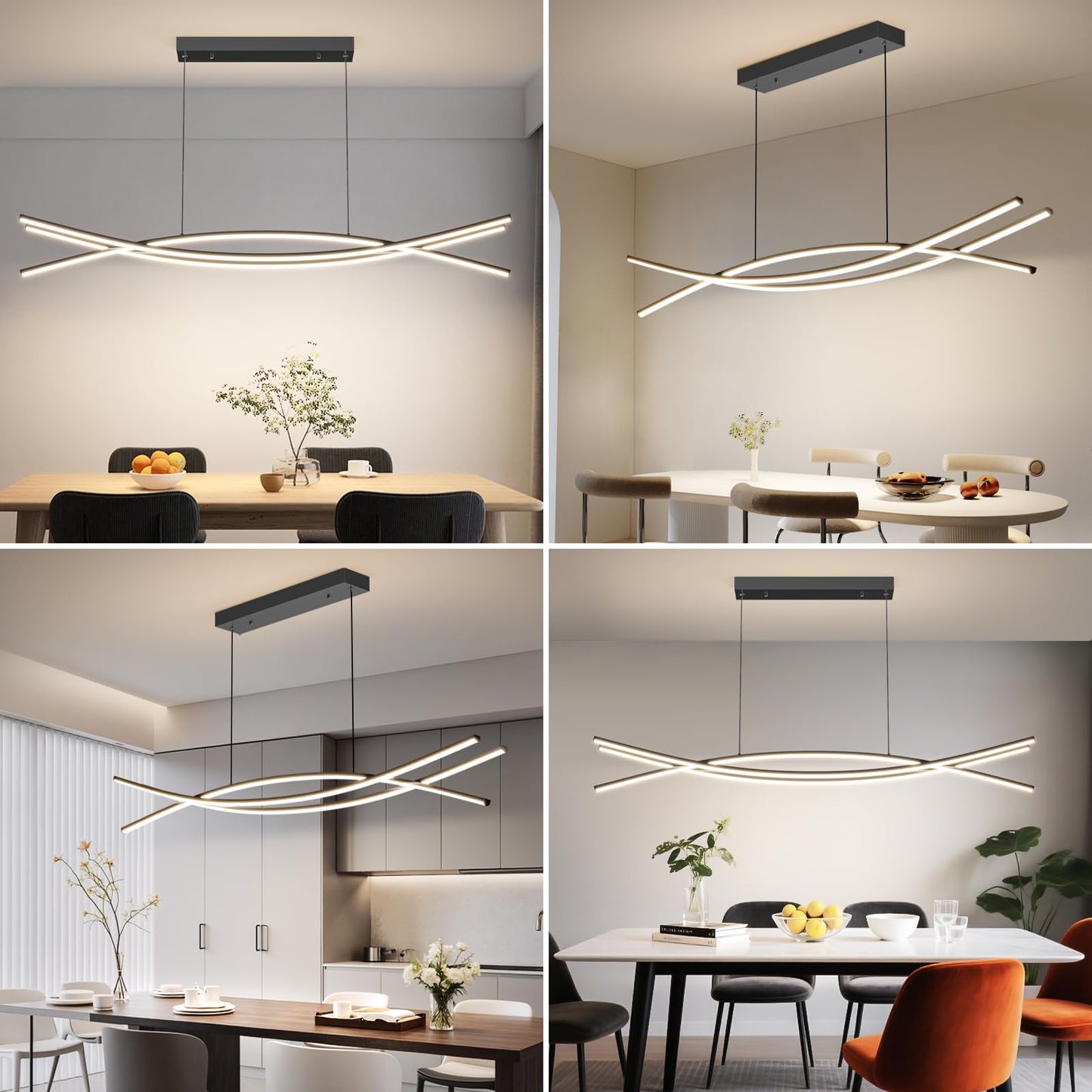Mikeru Modern Ceiling Chandelier Light 47in Aluminum Pendant with Remote Control, Adjustable Color Temperature, Black