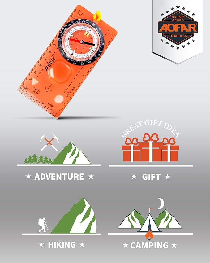 AOFAR Orienteering Compass AF-5C for Hiking, Boy Scout, Kids - Professional Field Compass for Map Reading, Navigation and Survival - Lightweight Mini Camping