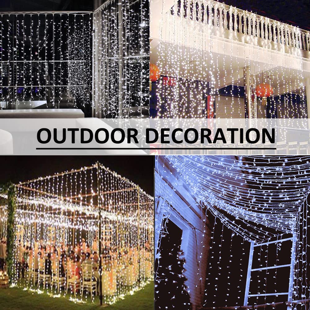 Solhice LED Curtain Lights, 600 LEDs, 20ft x 10ft, Cool White, Indoor/Outdoor, Model BD-600-C-W