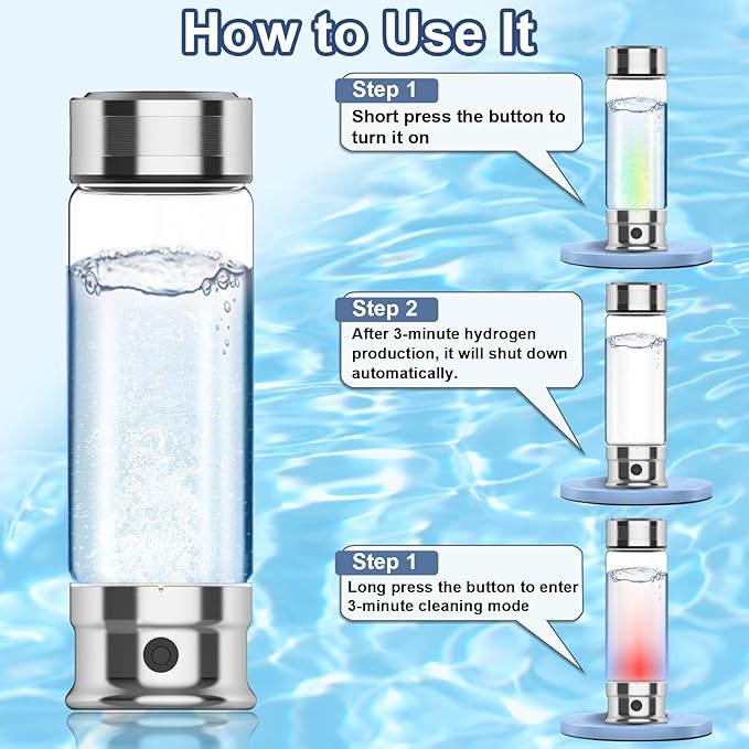 Upgraded Hydrogen Water Bottle Generator, Hydrogen Water Generator, Portable Hydrogen Water Bottle Generator Machine for Home Office Travel Use, 1300PPB, 400ML
